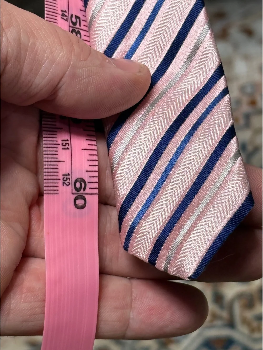Bruno Pittelli Handmade 100% Silk Pink and Navy Striped Tie